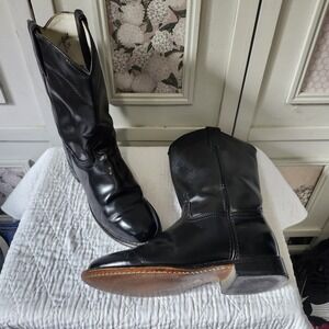 Vintage Mens Rodeo Drive Black Leather Roper Cowboy Boots 8.5M USA Goodyear Welt
